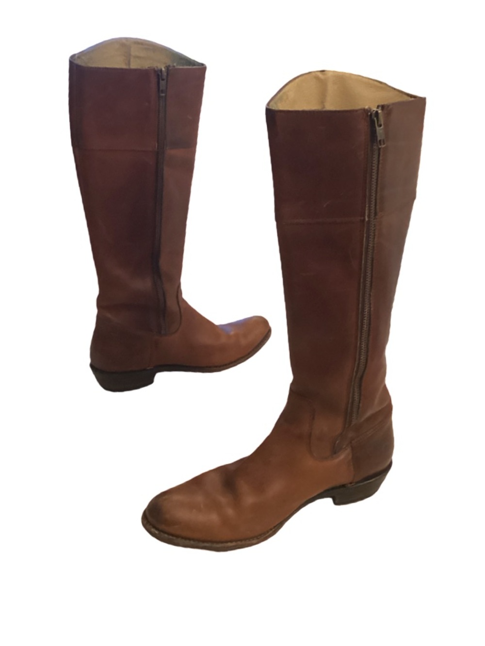 Frye Brown Leather Knee High Heeled Zip Boots 9 B